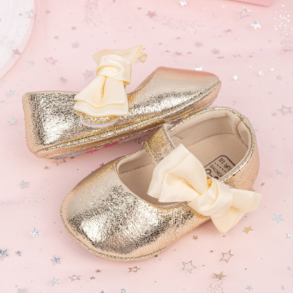 6 To 12 Months Newborn Baby Girls Belly Shoe Partywear Anti-Slip Sandal Booties (Gold)-BT4553