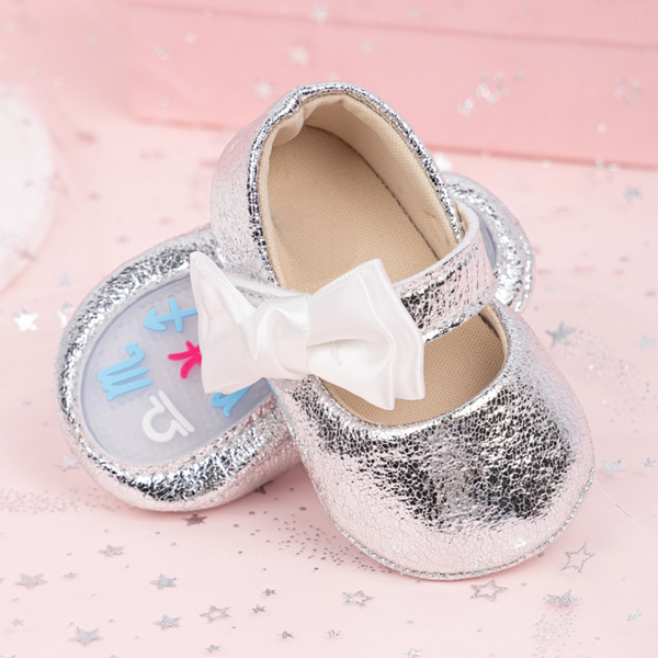 6 To 12 Months Newborn Baby Girls Belly Shoe Partywear Anti-Slip Sandal Booties (Silver)-BT4554