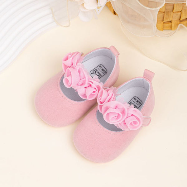 6 To 12 Months Newborn Baby Girls Belly Shoe Partywear Anti-Slip Sandal Booties (Pink)-BT4557