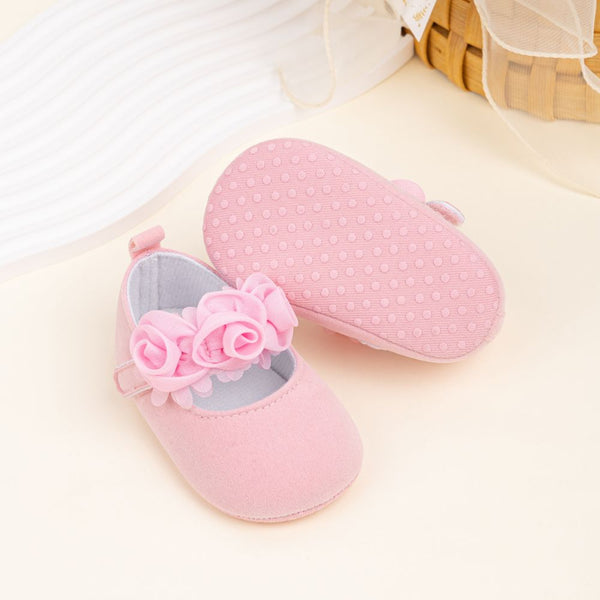 6 To 12 Months Newborn Baby Girls Belly Shoe Partywear Anti-Slip Sandal Booties (Pink)-BT4557