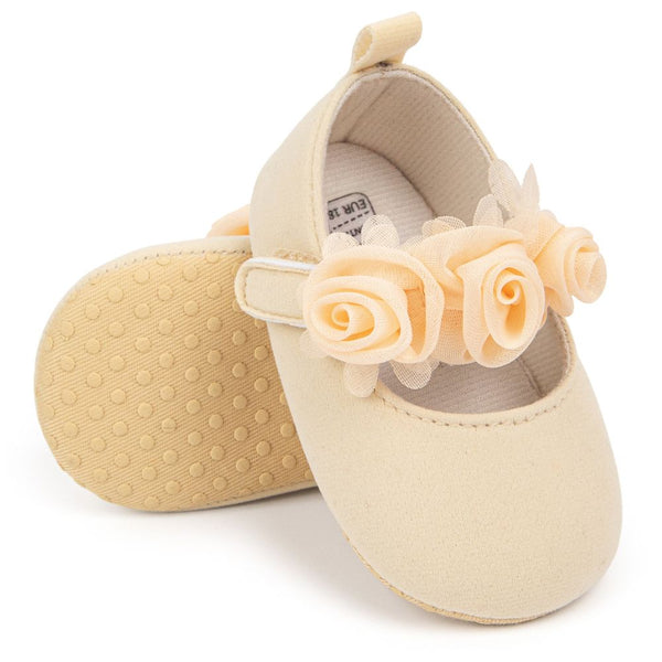 6 To 12 Months Newborn Baby Girls Belly Shoe Partywear Anti-Slip Sandal Booties (Beige)-BT4558