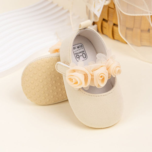 6 To 12 Months Newborn Baby Girls Belly Shoe Partywear Anti-Slip Sandal Booties (Beige)-BT4558