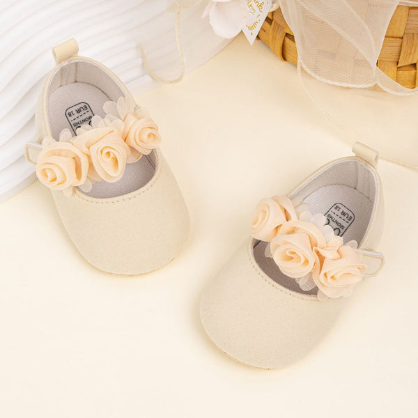 6 To 12 Months Newborn Baby Girls Belly Shoe Partywear Anti-Slip Sandal Booties (Beige)-BT4558
