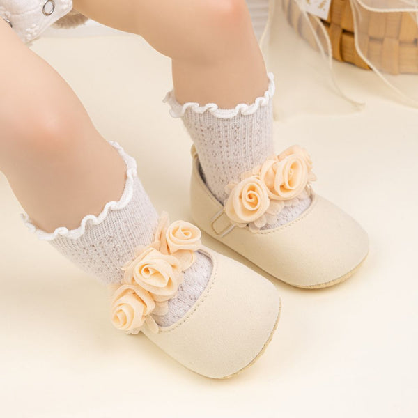 6 To 12 Months Newborn Baby Girls Belly Shoe Partywear Anti-Slip Sandal Booties (Beige)-BT4558