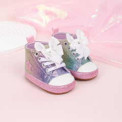 6 to 12 Months Baby Boys & Girls Canvas Shoes,Infant Non Slip Sole Lace Closure Booties (Pink,White)-BT4560