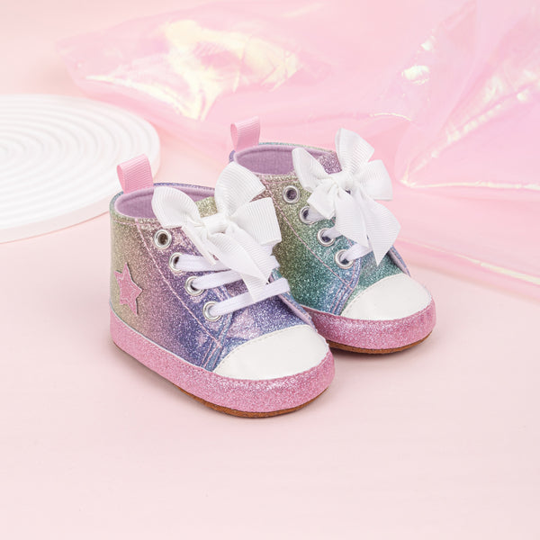 6 to 12 Months Baby Boys & Girls Canvas Shoes,Infant Non Slip Sole Lace Closure Booties (Pink,White)-BT4560