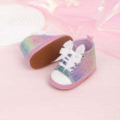 6 to 12 Months Baby Boys & Girls Canvas Shoes,Infant Non Slip Sole Lace Closure Booties (Pink,White)-BT4560