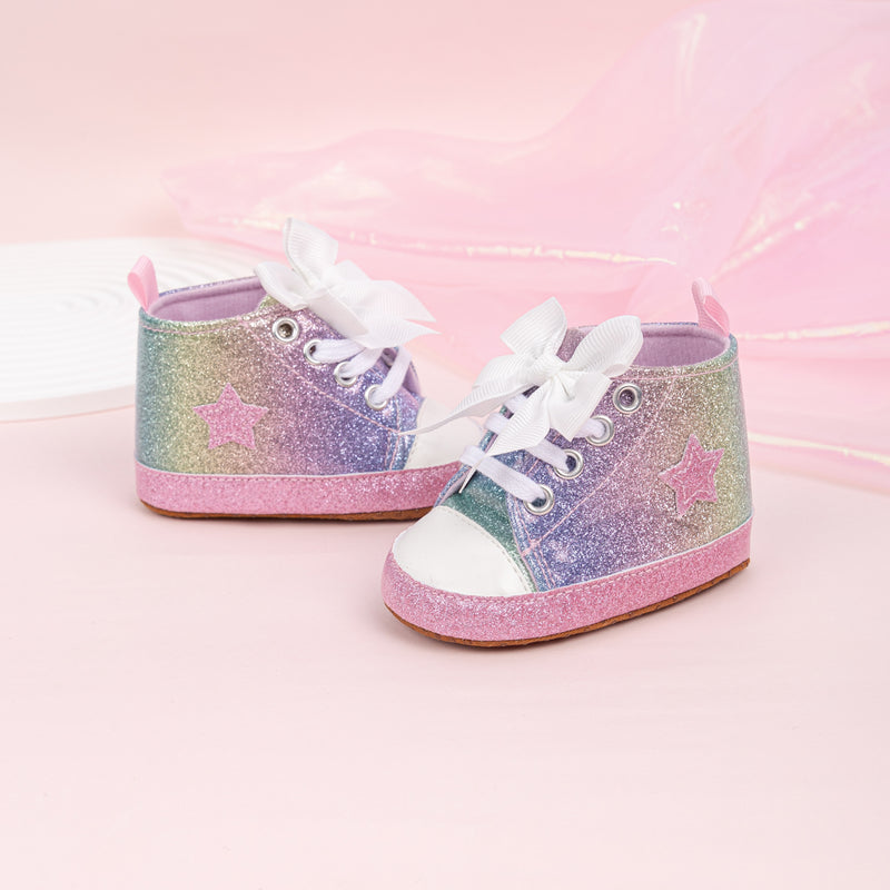 6 to 12 Months Baby Boys & Girls Canvas Shoes,Infant Non Slip Sole Lace Closure Booties (Pink,White)-BT4560