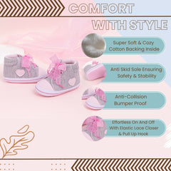6 to 12 Months Baby Boys & Girls Canvas Shoes,Infant Non Slip Sole Lace Closure Booties (Pink,White)-BT4560
