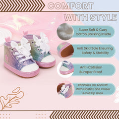 6 to 12 Months Baby Boys & Girls Canvas Shoes,Infant Non Slip Sole Lace Closure Booties (Pink,White)-BT4560