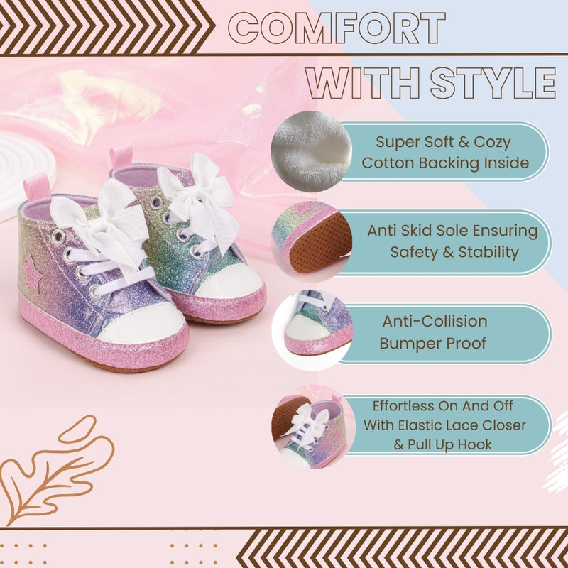 6 to 12 Months Baby Boys & Girls Canvas Shoes,Infant Non Slip Sole Lace Closure Booties (Pink,White)-BT4560