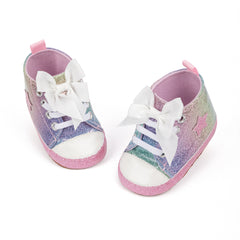 6 to 12 Months Baby Boys & Girls Canvas Shoes,Infant Non Slip Sole Lace Closure Booties (Pink,White)-BT4560