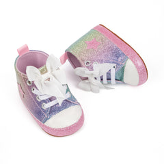 6 to 12 Months Baby Boys & Girls Canvas Shoes,Infant Non Slip Sole Lace Closure Booties (Pink,White)-BT4560