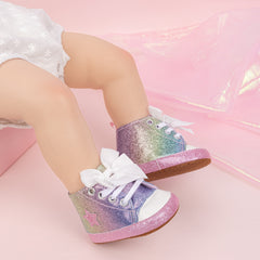 6 to 12 Months Baby Boys & Girls Canvas Shoes,Infant Non Slip Sole Lace Closure Booties (Pink,White)-BT4560