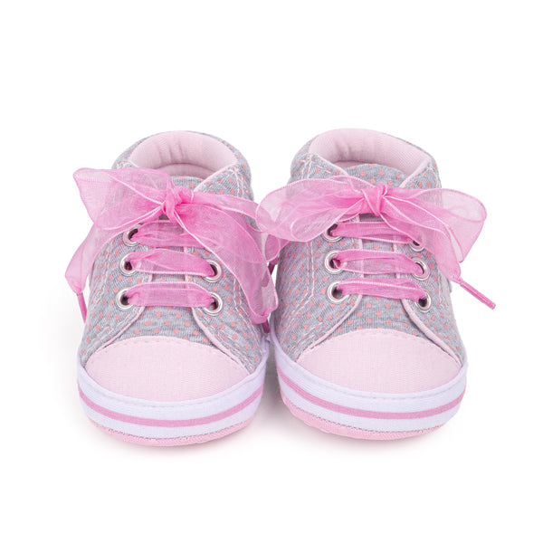 6 to 12 Months Baby Boys & Girls Canvas Shoes,Infant Non Slip Sole Lace Closure Booties (Grey,Pink)-BT4561