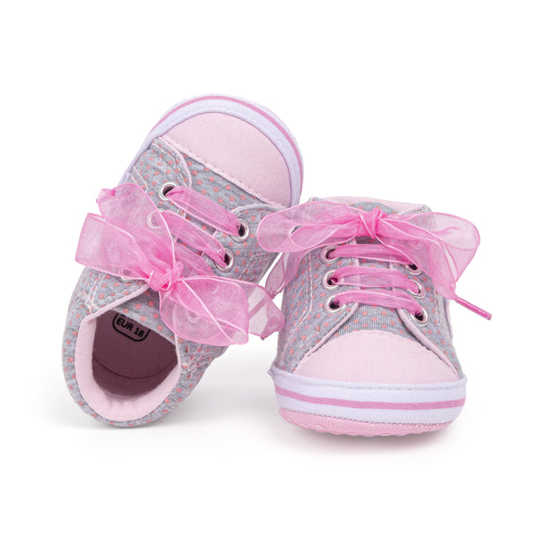6 to 12 Months Baby Boys & Girls Canvas Shoes,Infant Non Slip Sole Lace Closure Booties (Grey,Pink)-BT4561