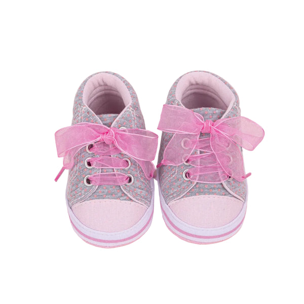 6 to 12 Months Baby Boys & Girls Canvas Shoes,Infant Non Slip Sole Lace Closure Booties (Grey,Pink)-BT4561