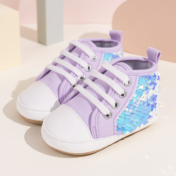 6 to 12 Months Baby Boys & Girls Synthetic Leather Shoes,Infant Non Slip Lace Booties (Purple)-BT4563