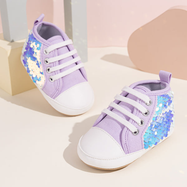 6 to 12 Months Baby Boys & Girls Synthetic Leather Shoes,Infant Non Slip Lace Booties (Purple)-BT4563