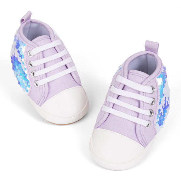 6 to 12 Months Baby Boys & Girls Synthetic Leather Shoes,Infant Non Slip Lace Booties (Purple)-BT4563