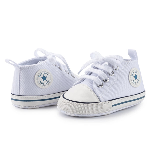 6 to 12 Months Baby Boys & Girls Canvas Shoes,Infant Non Slip Sole Lace Closure Booties (White)-BT4564