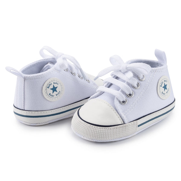 6 to 12 Months Baby Boys & Girls Canvas Shoes,Infant Non Slip Sole Lace Closure Booties (White)-BT4564