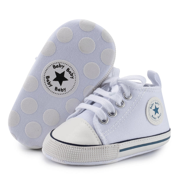 6 to 12 Months Baby Boys & Girls Canvas Shoes,Infant Non Slip Sole Lace Closure Booties (White)-BT4564