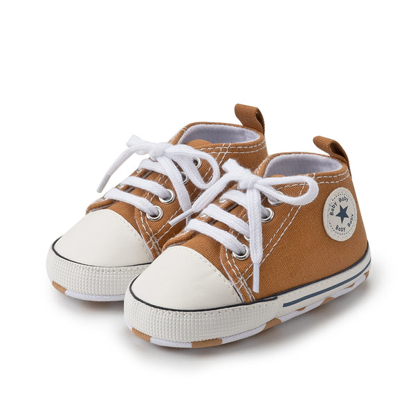 6 to 12 Months Baby Boys & Girls Canvas Shoes,Infant Non Slip Sole Lace Closure Booties (Brown)-BT4565