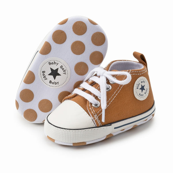 6 to 12 Months Baby Boys & Girls Canvas Shoes,Infant Non Slip Sole Lace Closure Booties (Brown)-BT4565