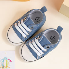6 to 12 Months Baby Boys & Girls Canvas Shoes,Infant Non Slip Sole Lace Closure Booties (Light Blue)-BT4566