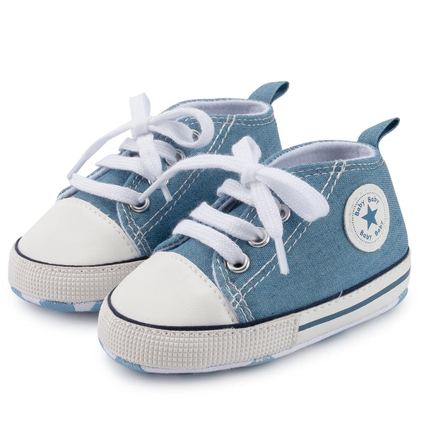 6 to 12 Months Baby Boys & Girls Canvas Shoes,Infant Non Slip Sole Lace Closure Booties (Light Blue)-BT4566