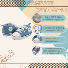 6 to 12 Months Baby Boys & Girls Canvas Shoes,Infant Non Slip Sole Lace Closure Booties (Light Blue)-BT4566