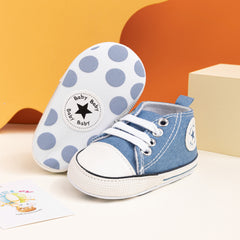 6 to 12 Months Baby Boys & Girls Canvas Shoes,Infant Non Slip Sole Lace Closure Booties (Light Blue)-BT4566