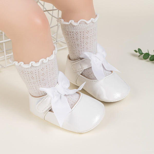 6 To 12 Months Newborn Baby Girls Belly Shoe Partywear Anti-Slip Sandal Booties (White)-BT4567