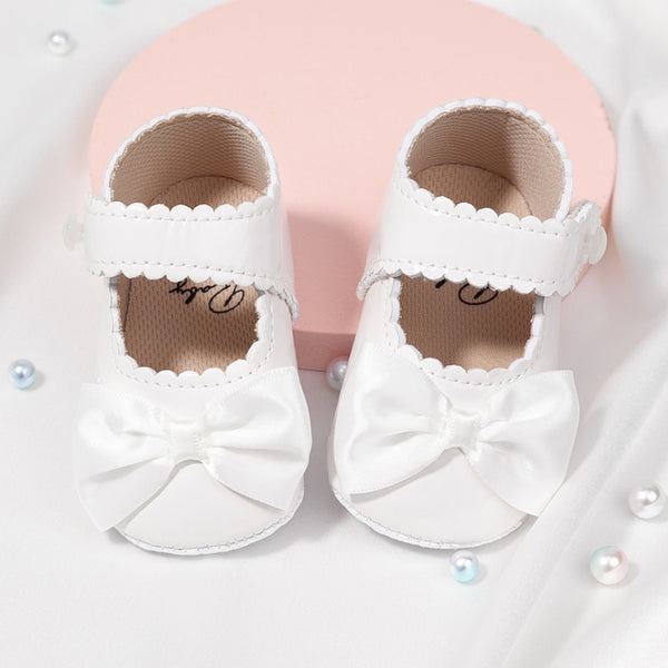 6 To 12 Months Newborn Baby Girls Belly Shoe Partywear Anti-Slip Sandal Booties (White)-BT4568
