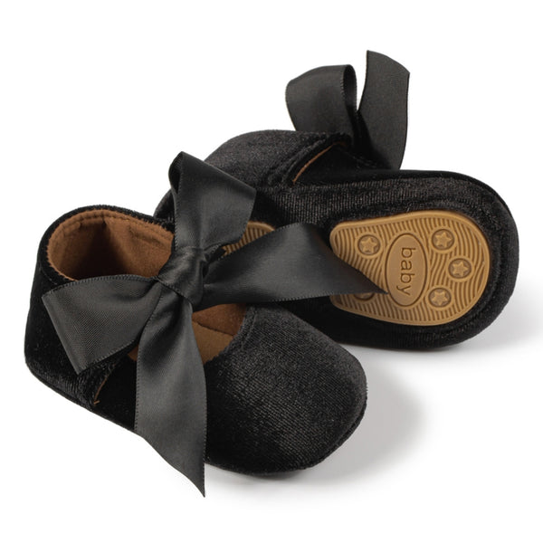 6 To 12 Months Newborn Baby Girls Belly Shoe Partywear Anti-Slip Sandal Booties (Black)-BT4570