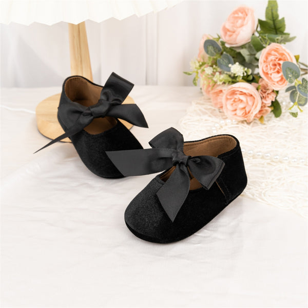 6 To 12 Months Newborn Baby Girls Belly Shoe Partywear Anti-Slip Sandal Booties (Black)-BT4570