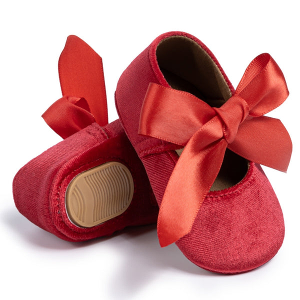 6 To 12 Months Newborn Baby Girls Belly Shoe Partywear Anti-Slip Sandal Booties (Red)-BT4572