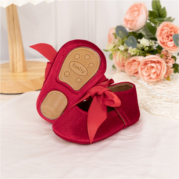 6 To 12 Months Newborn Baby Girls Belly Shoe Partywear Anti-Slip Sandal Booties (Red)-BT4572