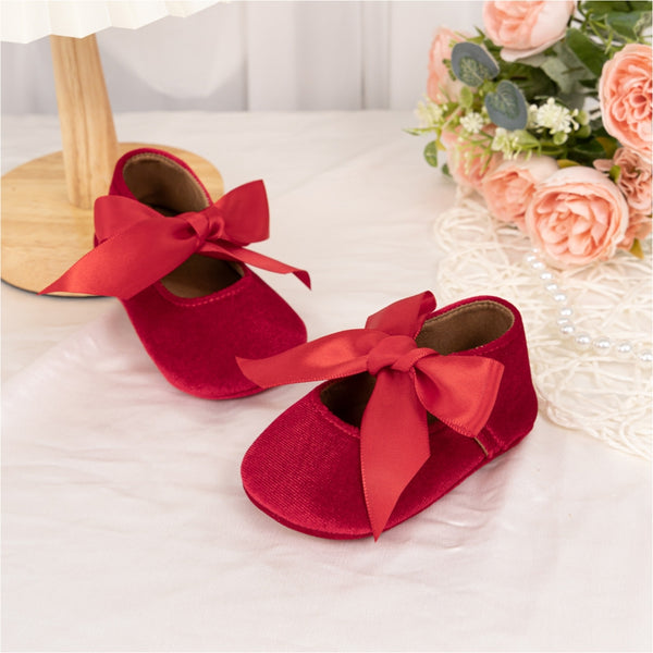 6 To 12 Months Newborn Baby Girls Belly Shoe Partywear Anti-Slip Sandal Booties (Red)-BT4572