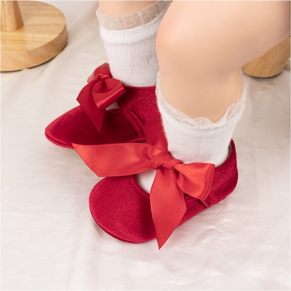 6 To 12 Months Newborn Baby Girls Belly Shoe Partywear Anti-Slip Sandal Booties (Red)-BT4572