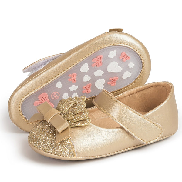 6 To 12 Months Newborn Baby Girls Belly Shoe Partywear Anti-Slip Sandal Booties (Gold)-BT4576
