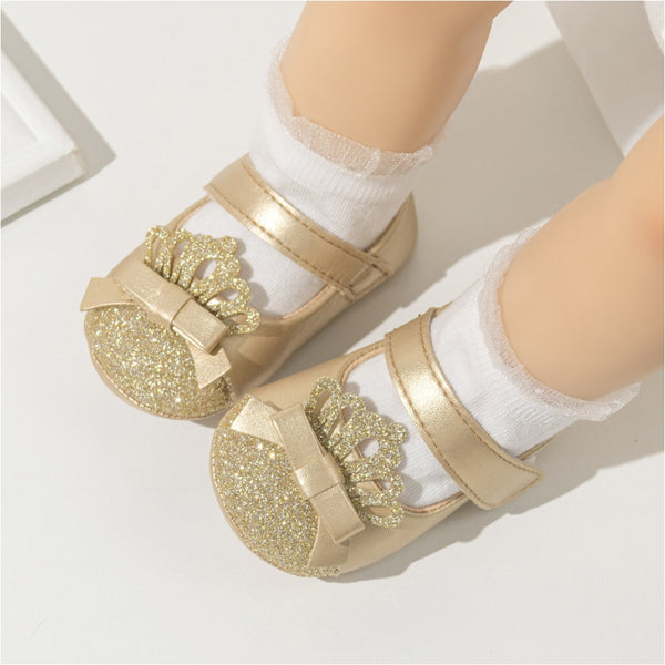 6 To 12 Months Newborn Baby Girls Belly Shoe Partywear Anti-Slip Sandal Booties (Gold)-BT4576