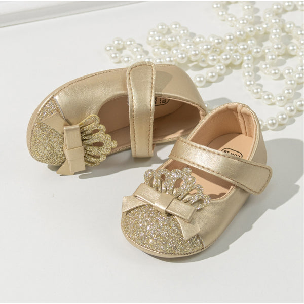 6 To 12 Months Newborn Baby Girls Belly Shoe Partywear Anti-Slip Sandal Booties (Gold)-BT4576