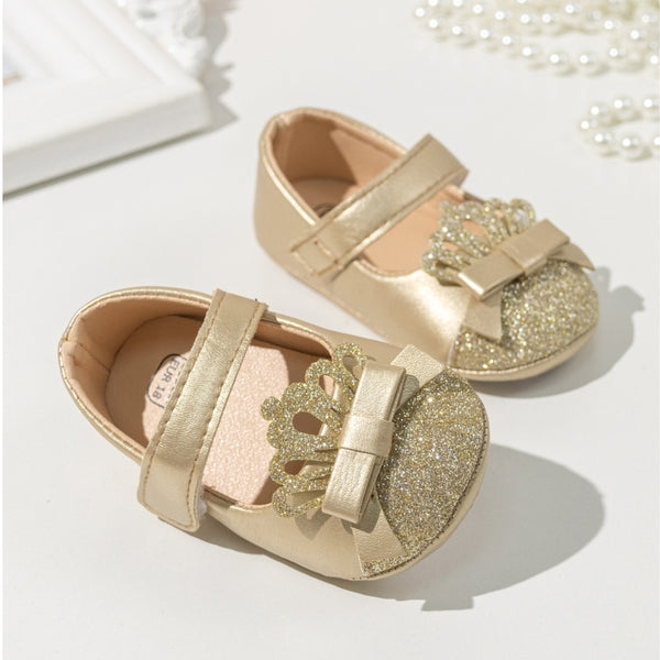 6 To 12 Months Newborn Baby Girls Belly Shoe Partywear Anti-Slip Sandal Booties (Gold)-BT4576