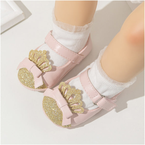6 To 12 Months Newborn Baby Girls Belly Shoe Partywear Anti-Slip Sandal Booties (Pink,Gold)-BT4578