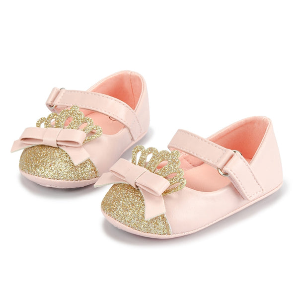 6 To 12 Months Newborn Baby Girls Belly Shoe Partywear Anti-Slip Sandal Booties (Pink,Gold)-BT4578
