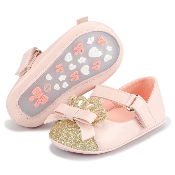 6 To 12 Months Newborn Baby Girls Belly Shoe Partywear Anti-Slip Sandal Booties (Pink,Gold)-BT4578