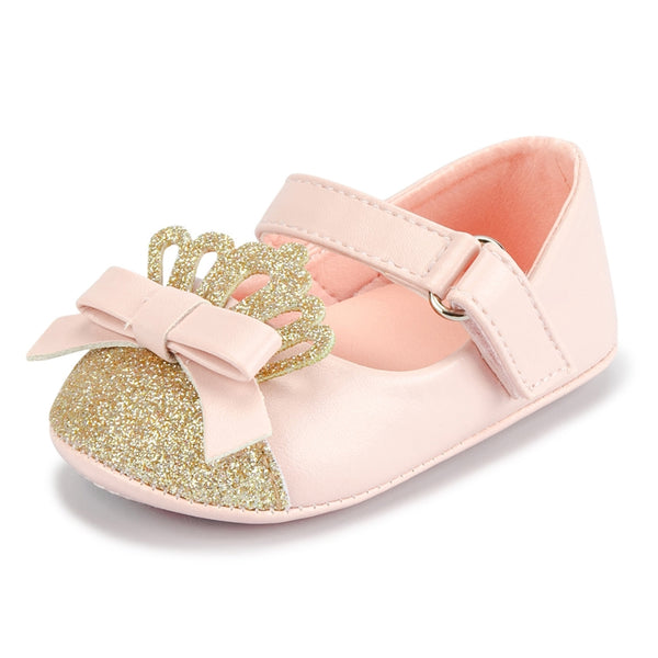 6 To 12 Months Newborn Baby Girls Belly Shoe Partywear Anti-Slip Sandal Booties (Pink,Gold)-BT4578