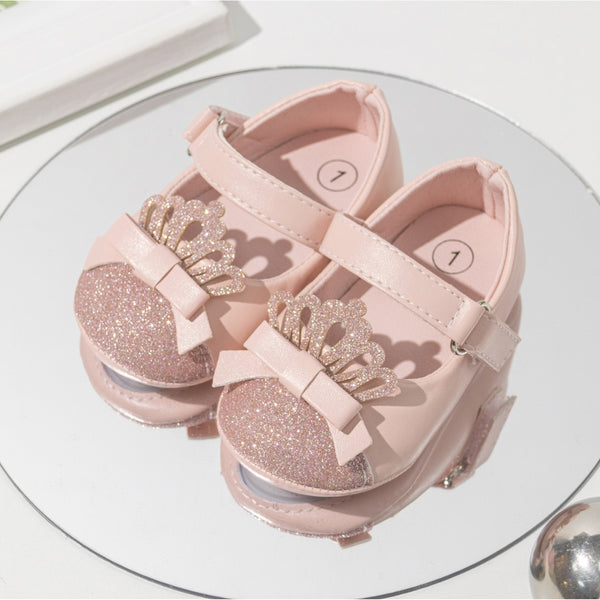 6 To 12 Months Newborn Baby Girls Belly Shoe Partywear Anti-Slip Sandal Booties (Pink)-BT4579